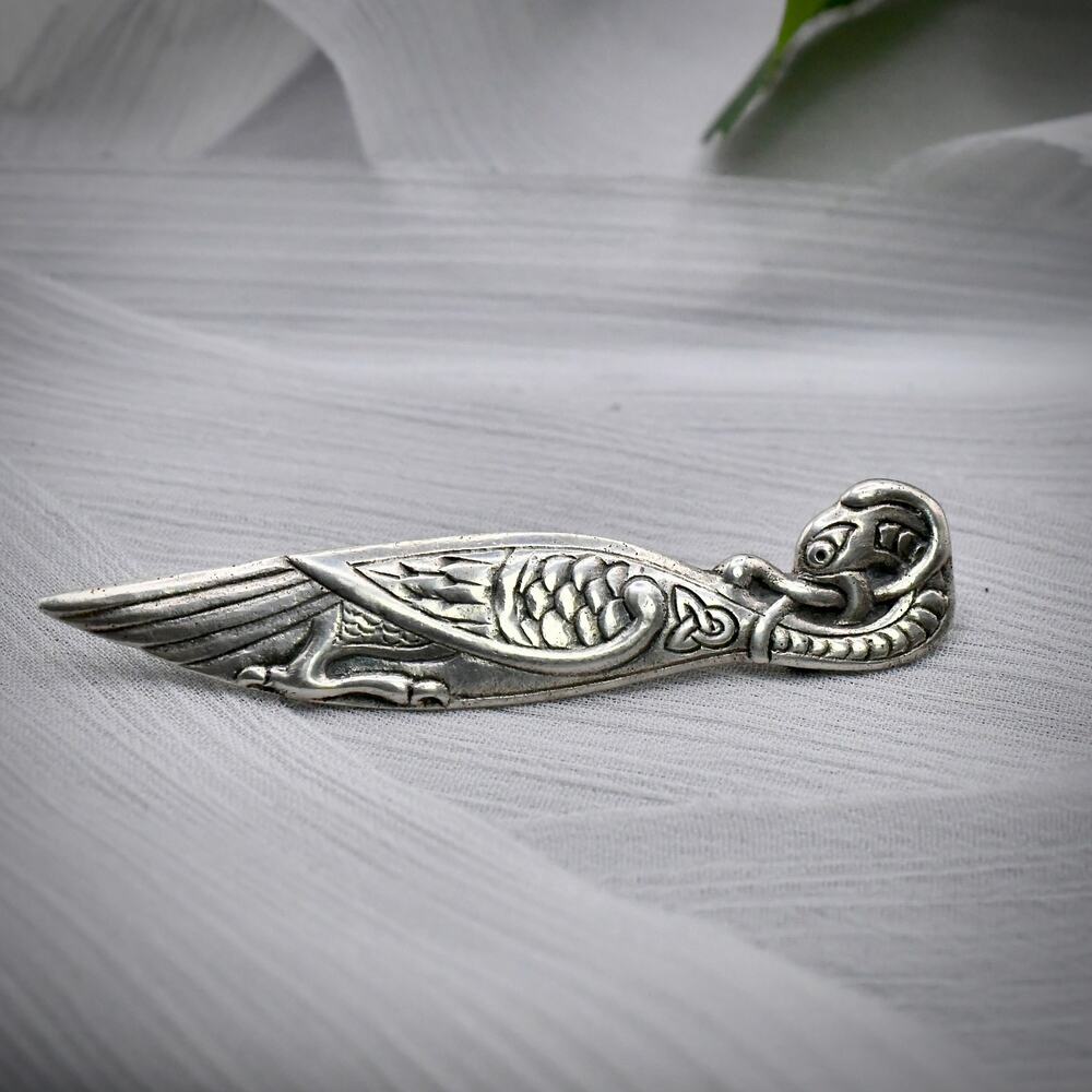 Vtg CAI Celtic Art Industries Sterling Silver Iona Zoomorphic Bird Brooch